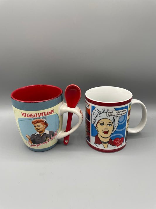 I Love Lucy Coffee Mugs, Set/2, Vitameatavegamin, Ethel, Ricky, Classic TV